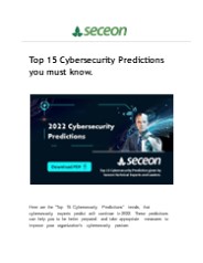 Top 15 Cybersecurity Predictions you must know. - Seceon