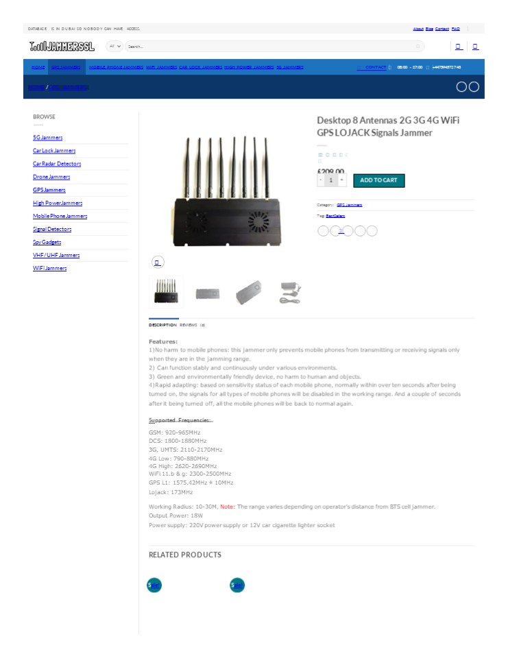 PPT Desktop 8 Antennas 2G 3G 4G WiFi GPS LOJACK Signals Jammer