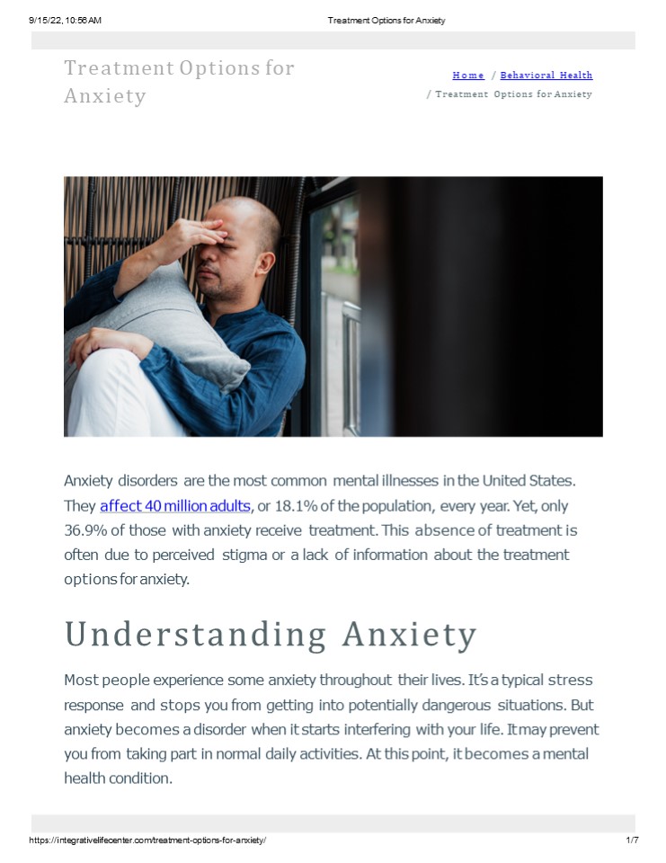 Treatment Options for Anxiety