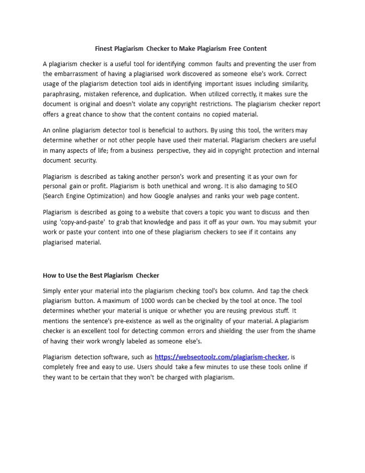 Finest Plagiarism Checker to Make Plagiarism Free Content - Webseotoolz