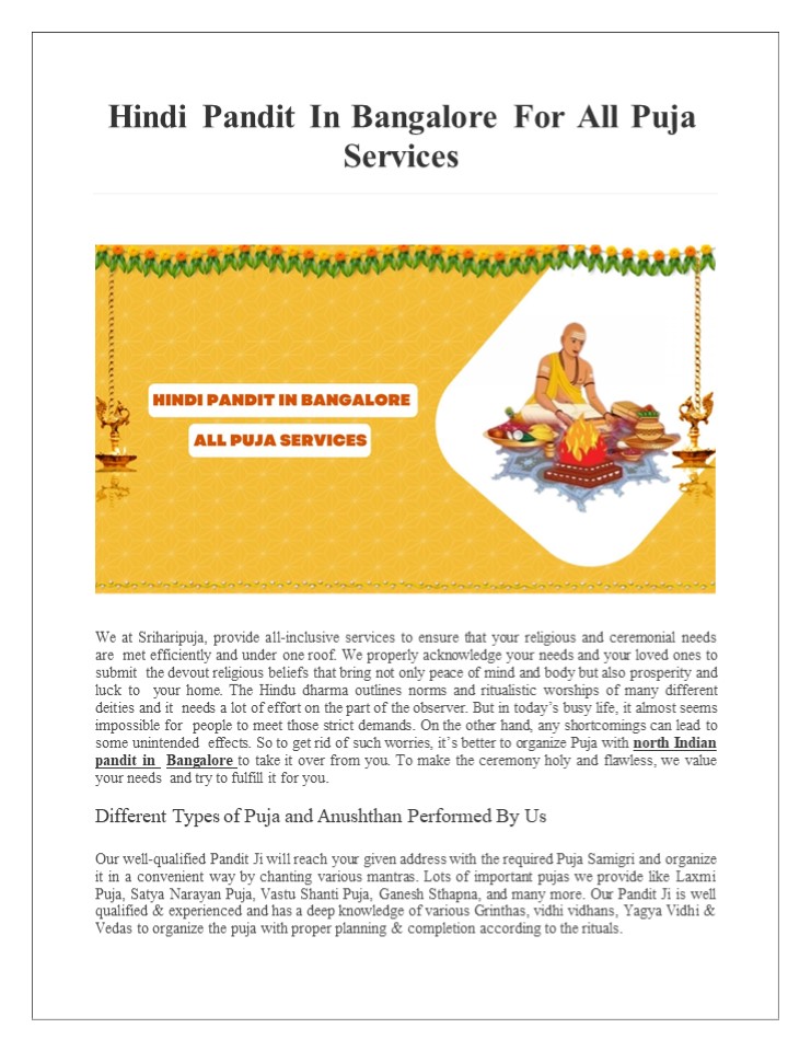 Hindi Pandit In Bangalore For All Puja Services