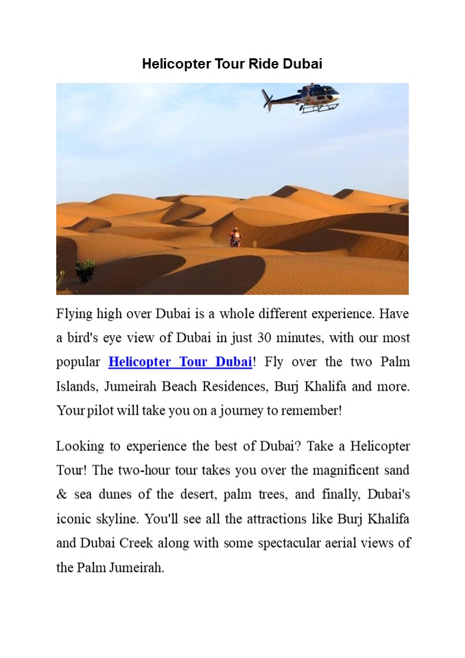 Helicopter Tour Ride Dubai