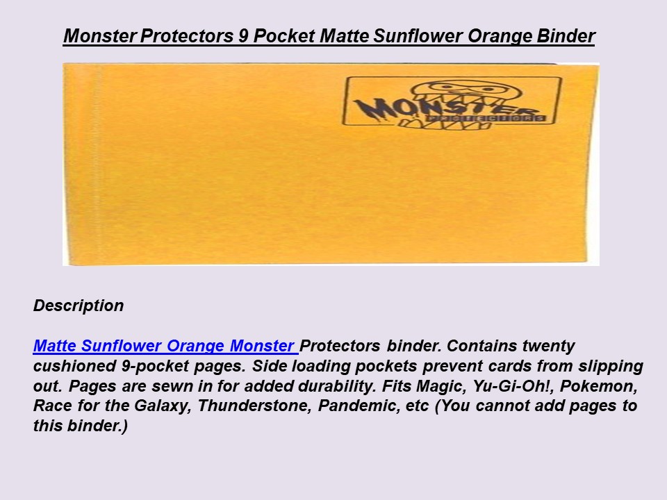 Monster Protectors 9 Pocket Matte Sunflower Orange Binder