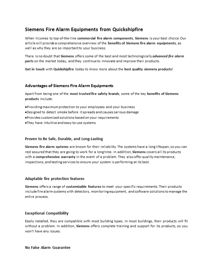 Siemens Fire Alarm Equipments from Quickshipfire