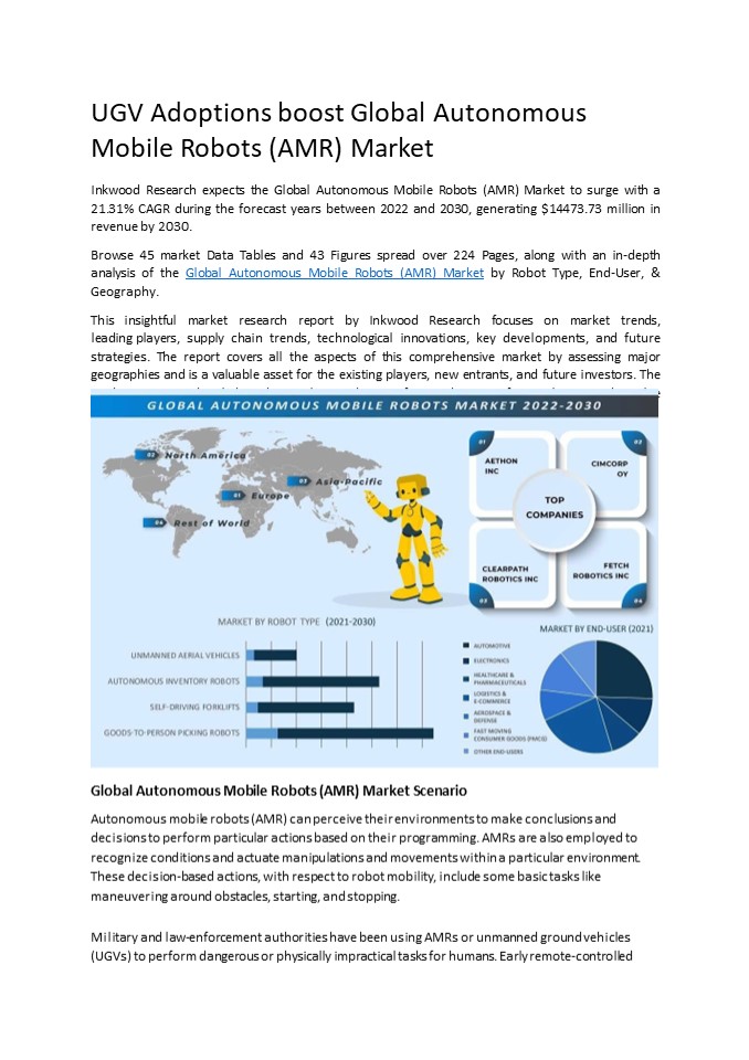 UGV Adoptions boost Global Autonomous Mobile Robots (AMR) Market