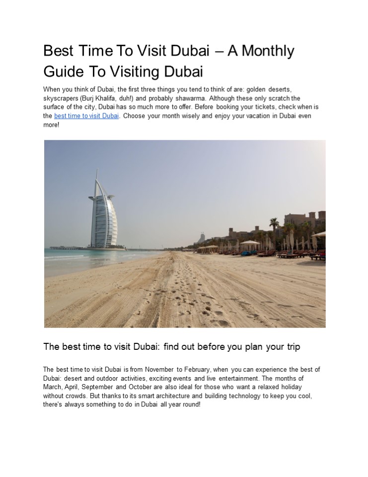 Best Time To Visit Dubai – A Monthly Guide To Visiting Dubai