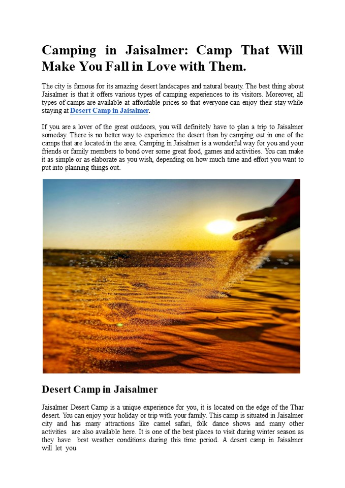 Camping in Jaisalmer: Camp That Will Make You Fall in Love with Them