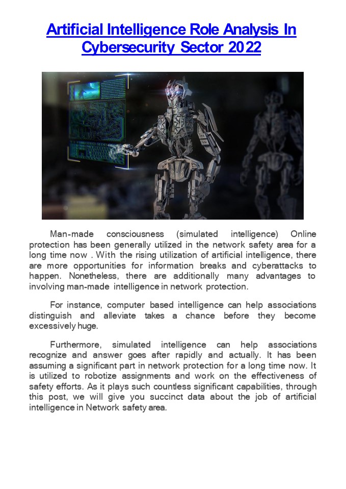 Artificial Intelligence Role Analysis In Cybersecurity Sector 2022