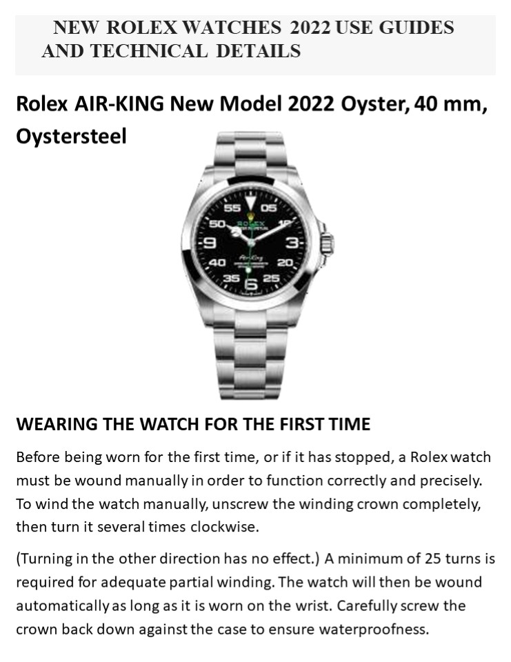 NEW ROLEX WATCHES 2022 USE GUIDES AND TECHNICAL DETAILS