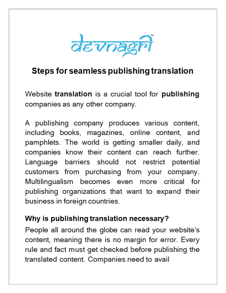 Steps for seamless publishing translation