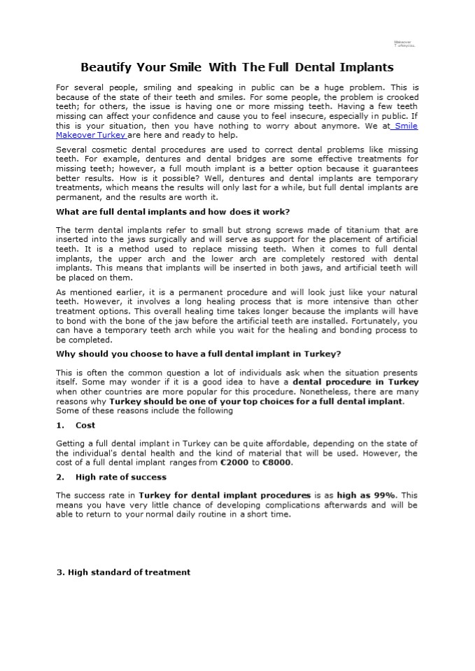 Beautify Your Smile With The Full Dental Implants