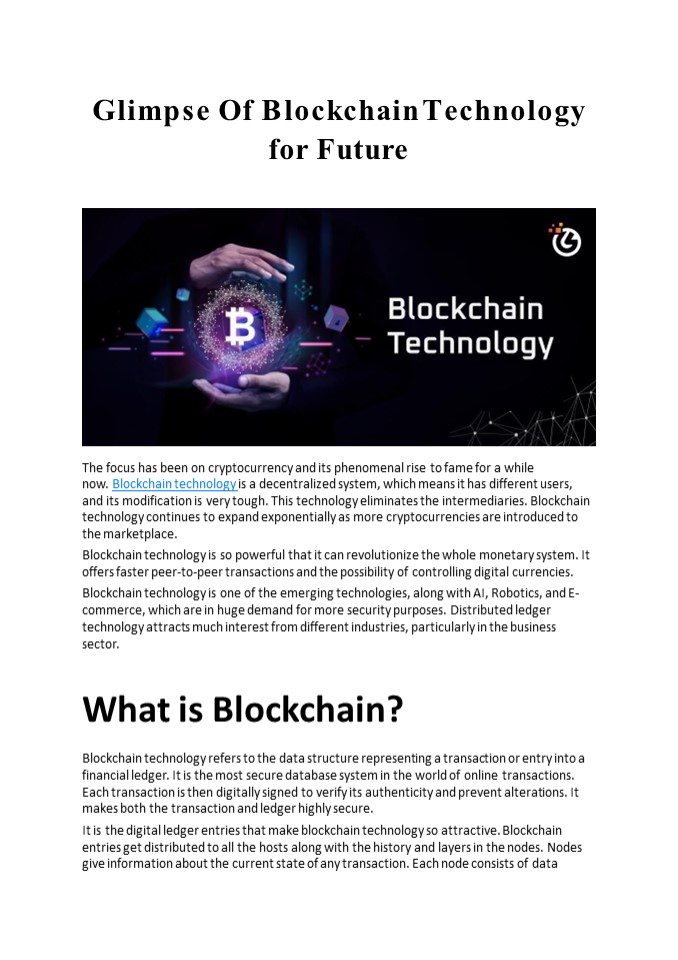 Glimpse Of Blockchain Technology For Future