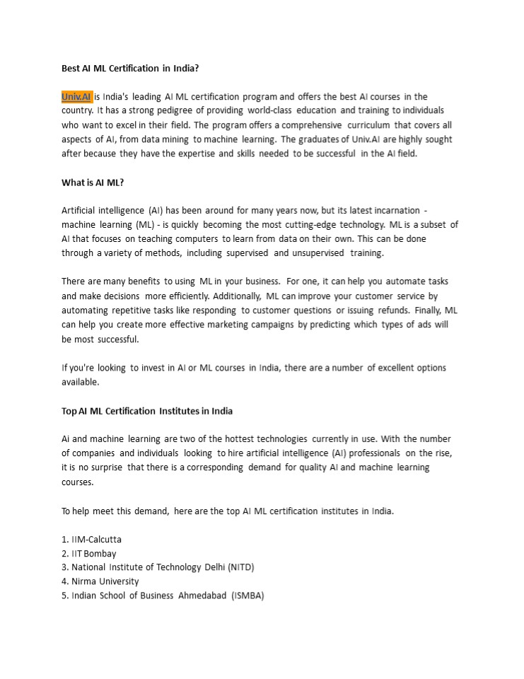 Best Ai and Ml Courses in India