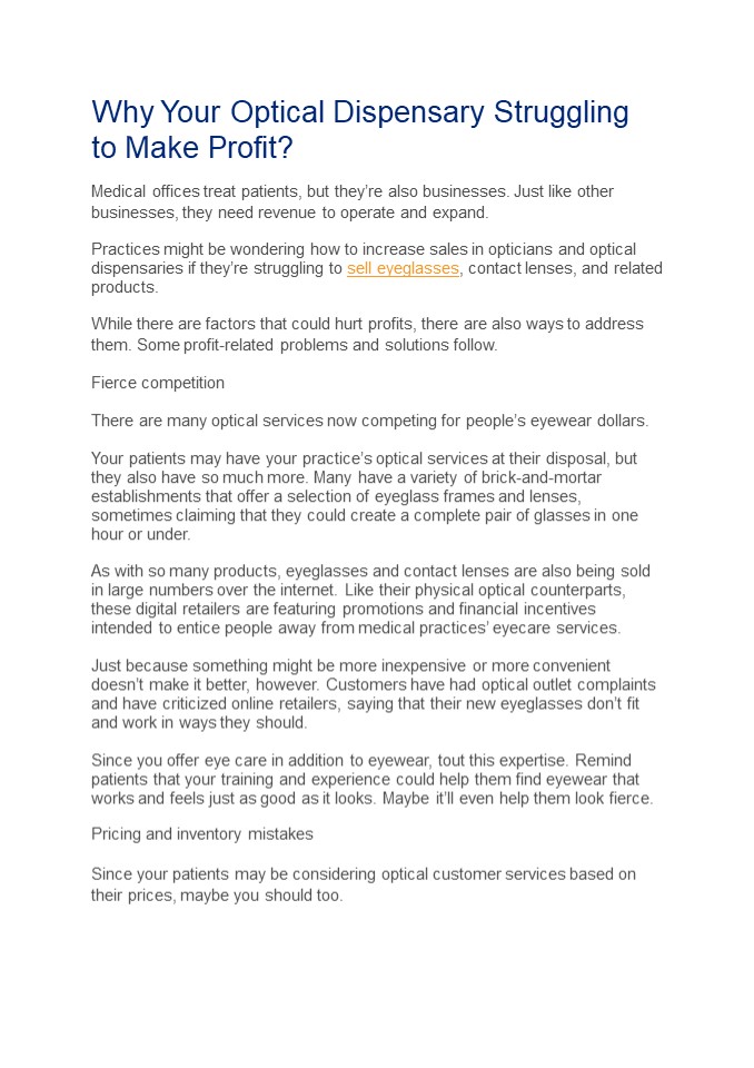 Why Your Optical Dispensary Struggling to Make Profit?