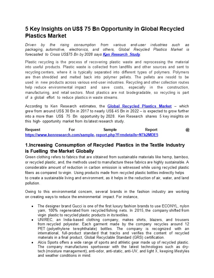 Global Recycled Plastics Market, Global Recycled Plastics Industry - Ken Research