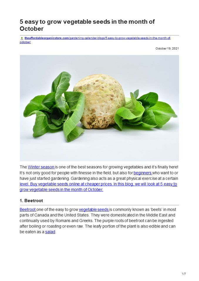 PPT 5 easy to grow vegetable seeds in the month of October PowerPoint