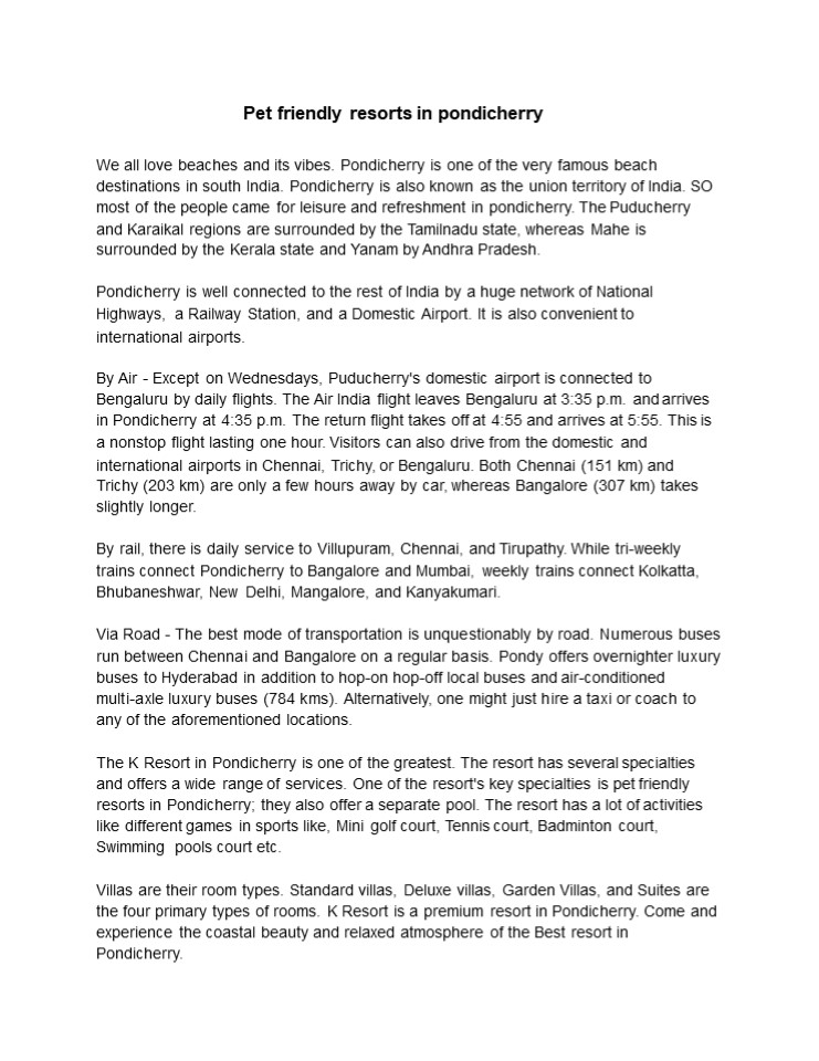 best holiday resorts in pondicherry