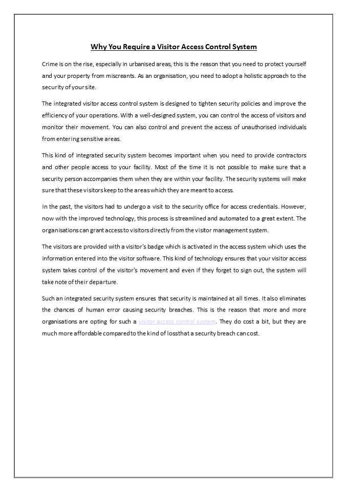 Why You Require a Visitor Access Control System