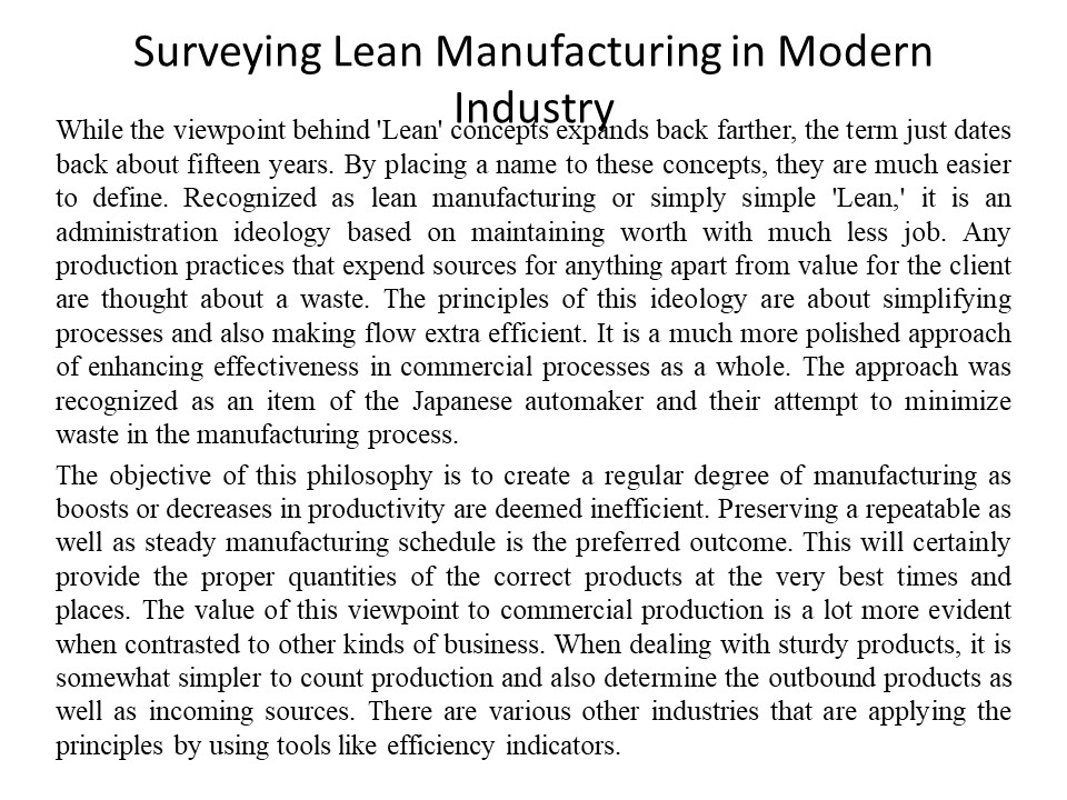 Surveying Lean Manufacturing in Modern Industry
