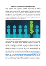 Have You Employed Succession Planning Yet?