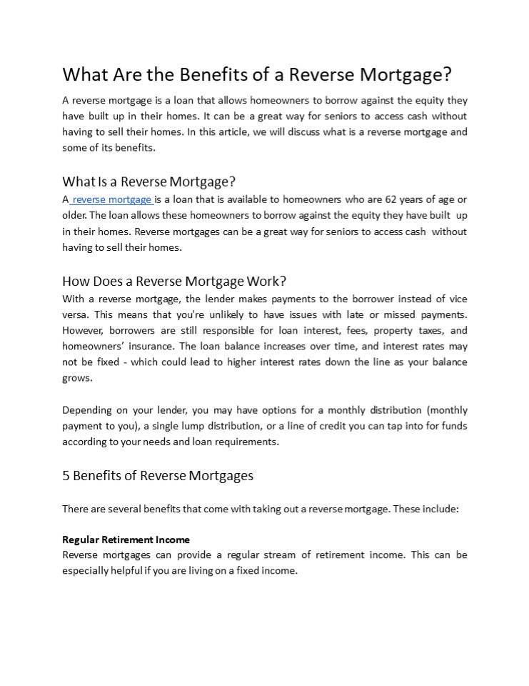 What Are the Benefits of a Reverse Mortgage?