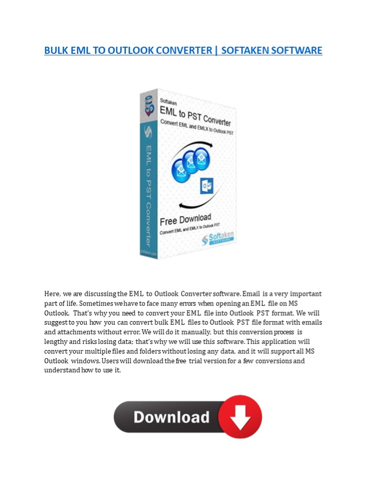 Bulk EML to OUtlook Converter | Softaken Software