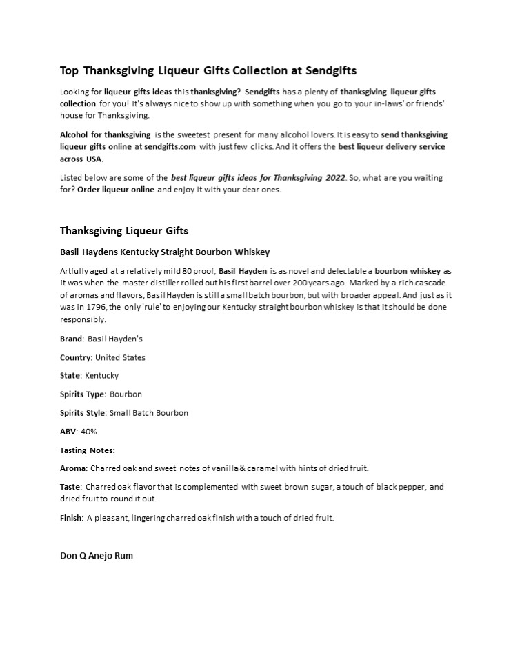 Top Thanksgiving Liqueur Gifts Collection at Sendgifts