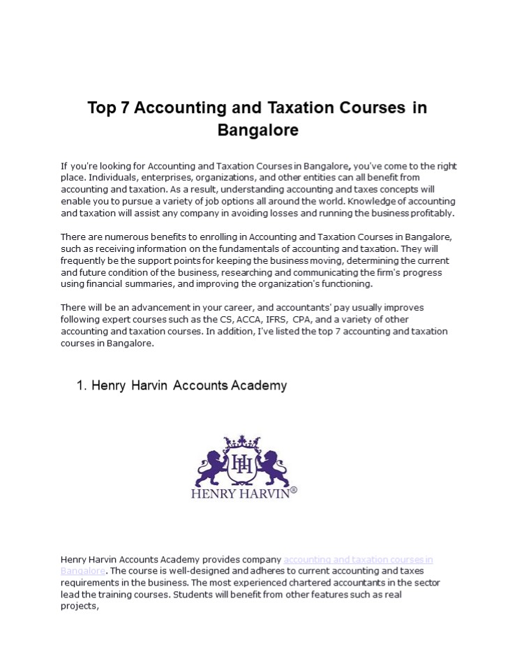 Top 7 Accounting and Taxation Courses in Bangalore