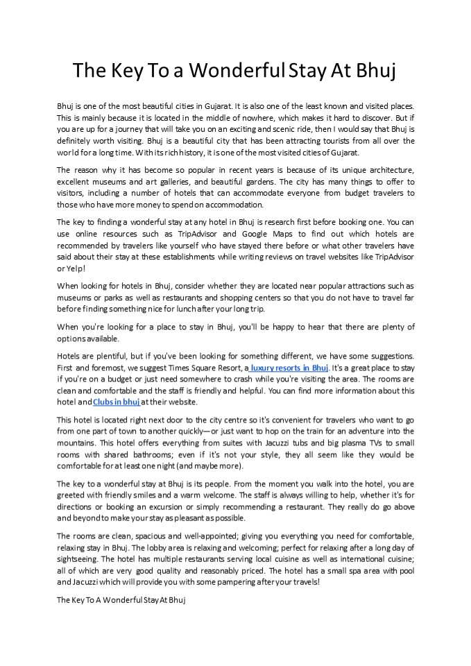 The Key To a Wonderful Stay At Bhuj