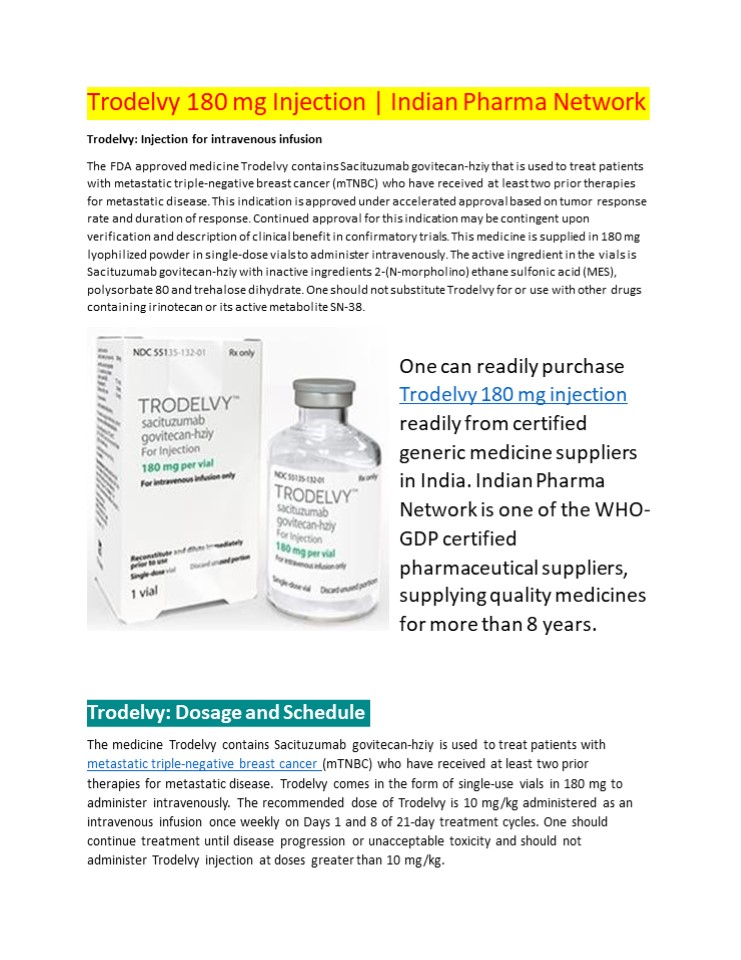 Trodelvy 200 mg injection in india