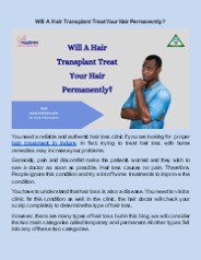 Will A Hair Transplant Treat Your Hair Permanently?