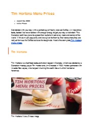 Tim Hortons Menu Prices