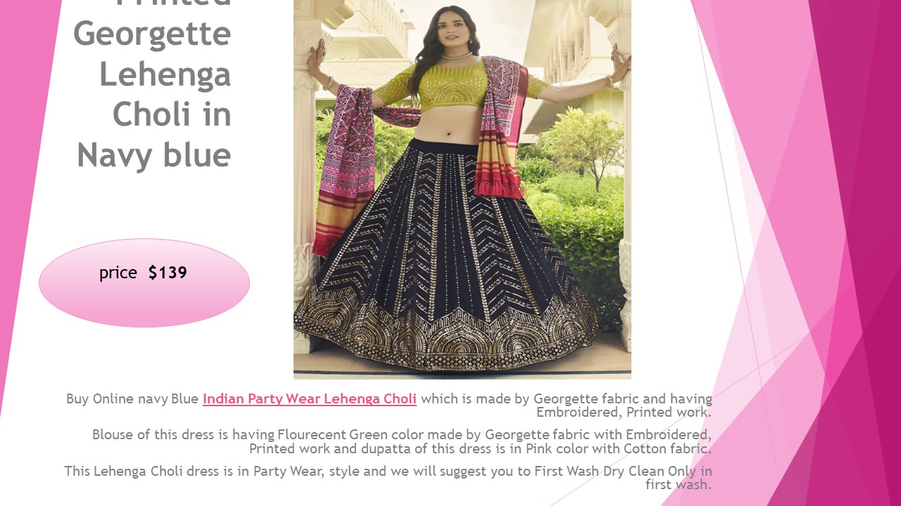 Printed Georgette Lehenga Choli in Navy blue