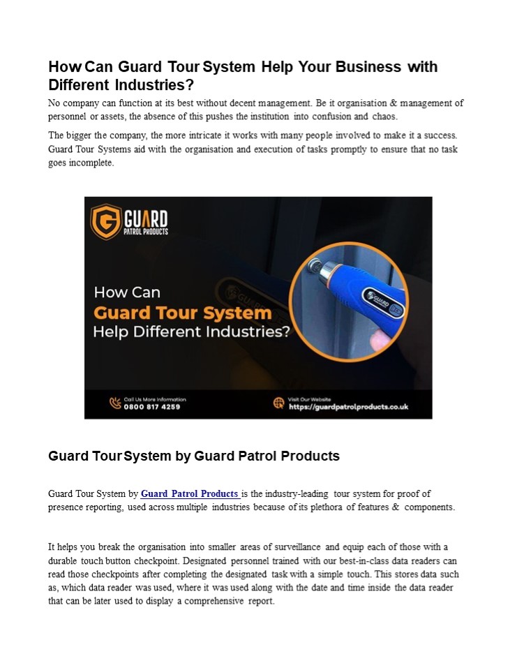 How Can Guard Tour System Help Your Business with Different Industries?