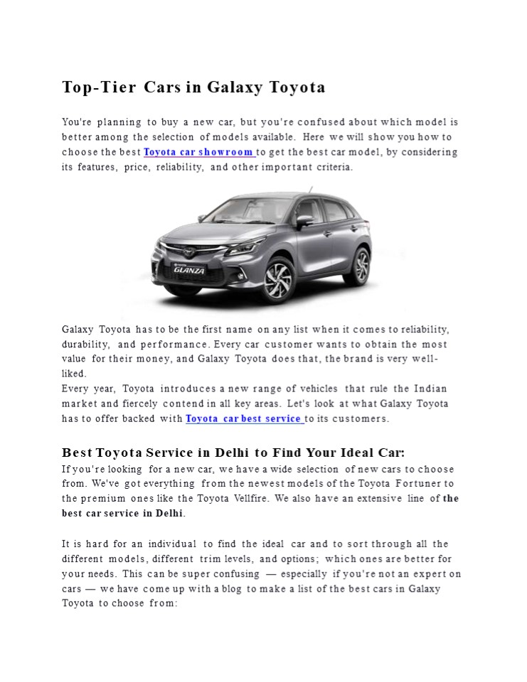 Top-Tier Cars in Galaxy Toyota