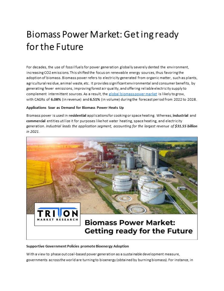 Biomass Power Market: Getting ready for the Future