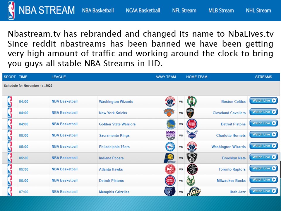NBA LIVE SCHEDULE At  NBA Streams