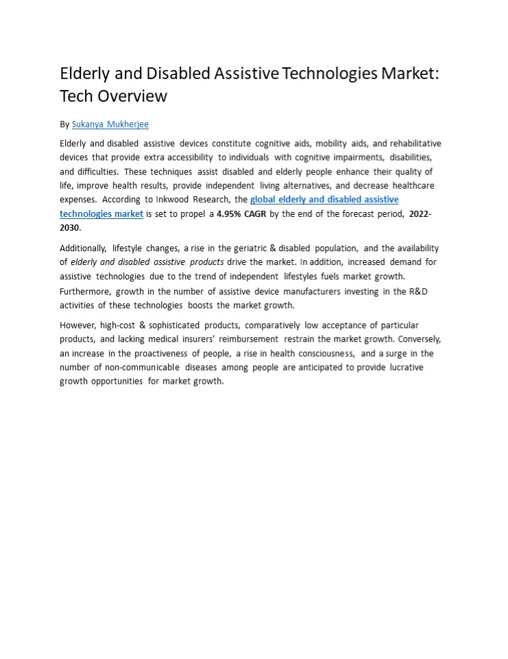 PPT Elderly and Disabled Assistive Technologies Market Tech Overview