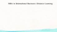 MBA in International Business- Distance Learning