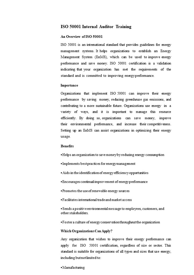 ISO 50001 Internal Auditor Training