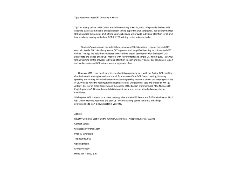 Tijus Academy - Best OET Coaching in Kerala