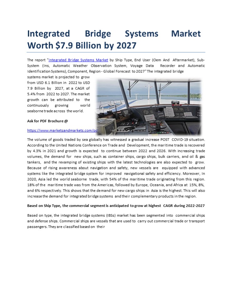 Integrated Bridge Systems Market Value $7.9 Billion by 2027