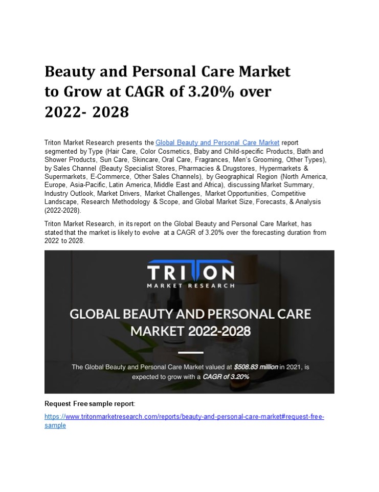 PPT Beauty and Personal Care Market to Grow at CAGR of 3.20 over 20222028 (1) PowerPoint