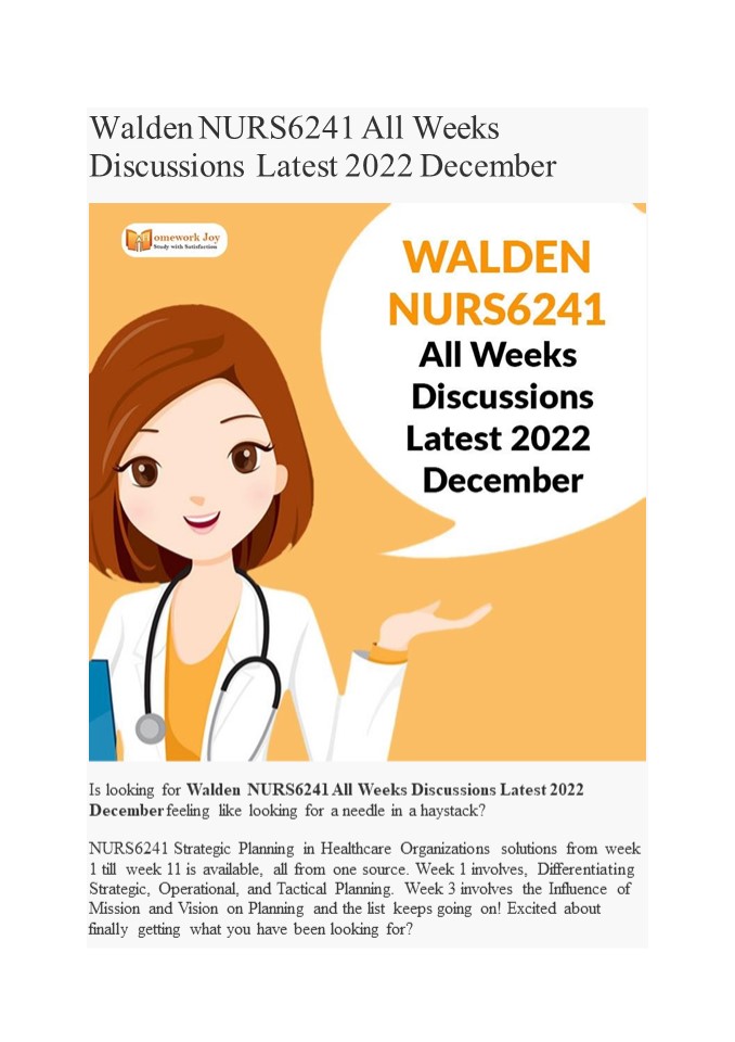 Walden NURS6241 All Weeks Discussions Latest 2022 December