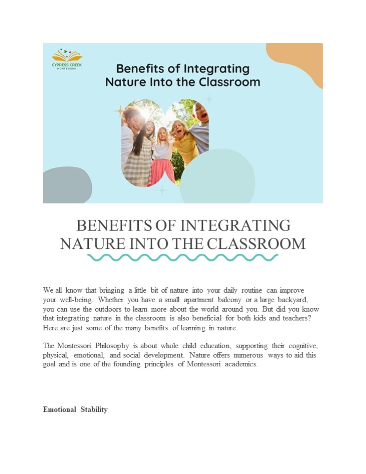 Benefits of Integrating Nature Into the Classroom