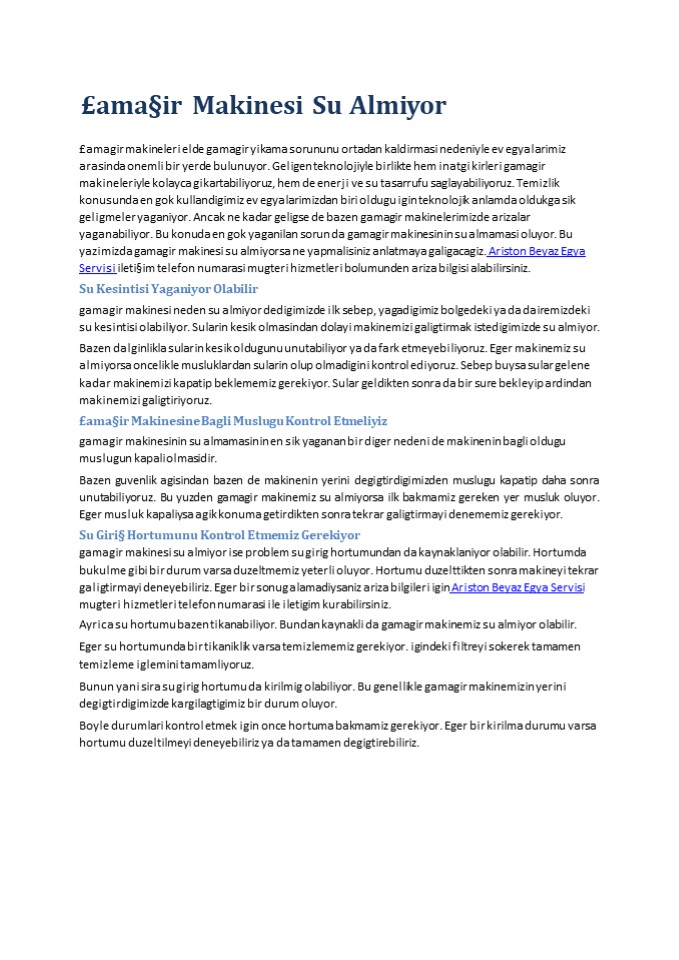 Ariston Çamaşır Makinesi Servisi