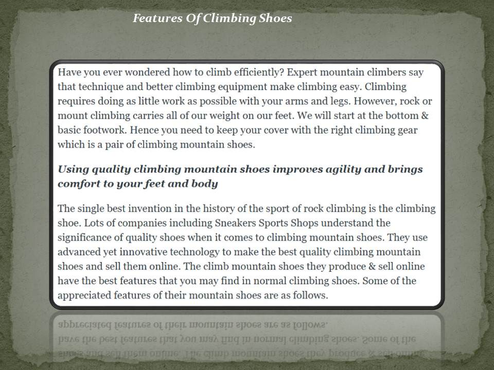 Features Of Climbing Shoes