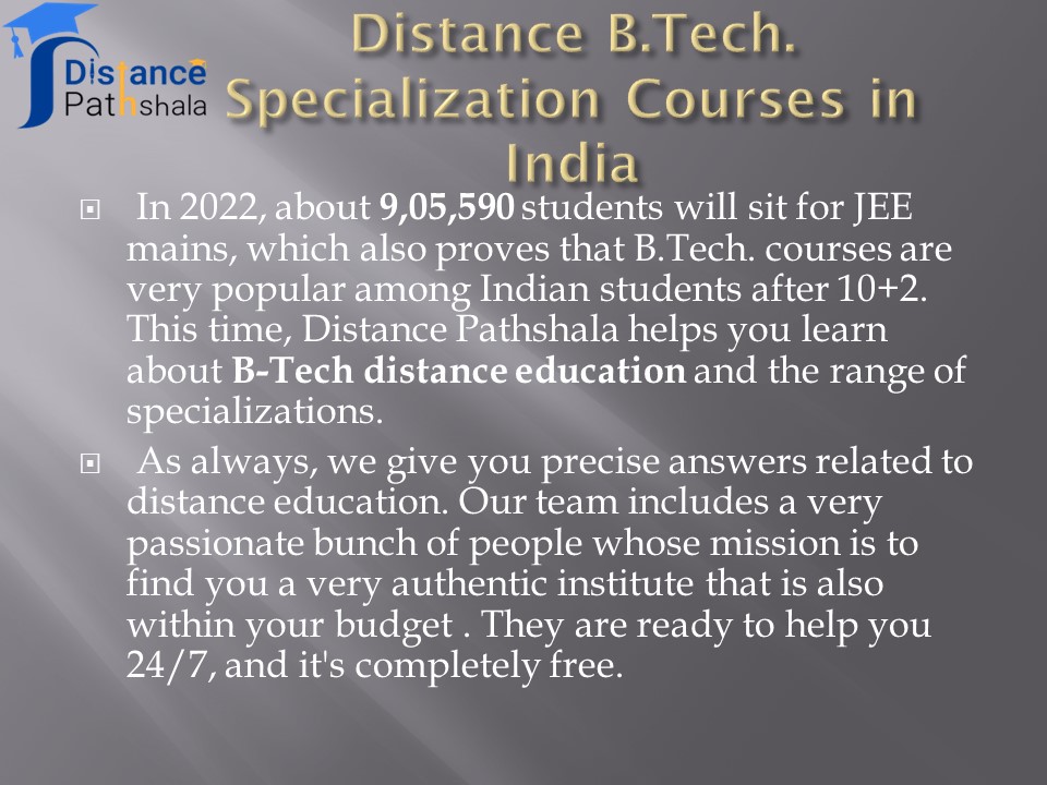 Distance B.Tech.Specialization Courses in India