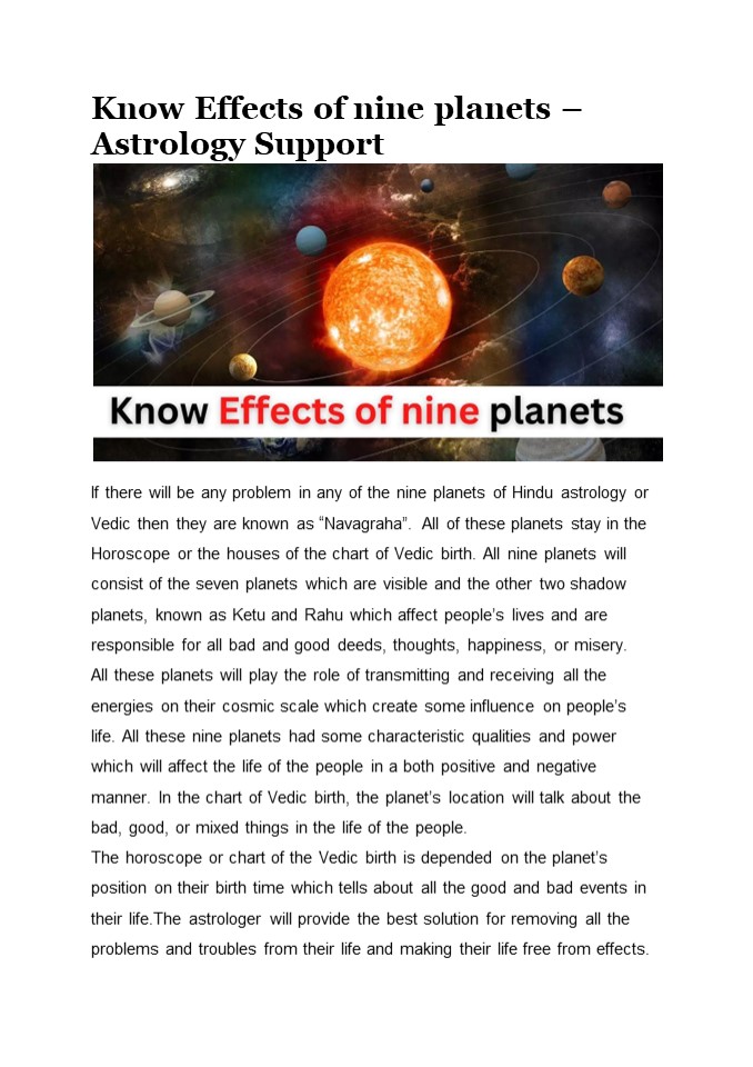 Know Effects of nine planets - Astrology Support