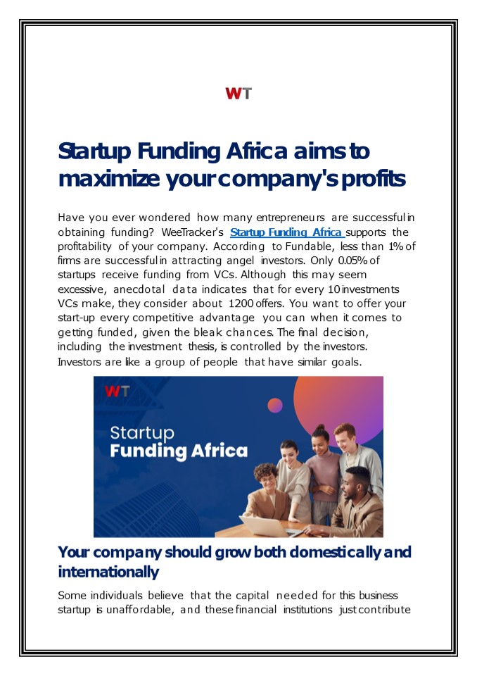 Startup Funding Africa aims to maximize your company's profits